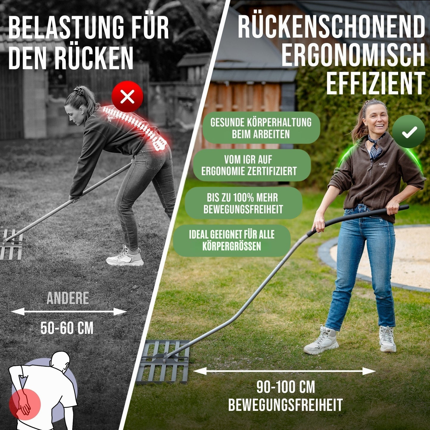 Rasenrakel ergonomisch mit Klicksystem | 80x30 cm
