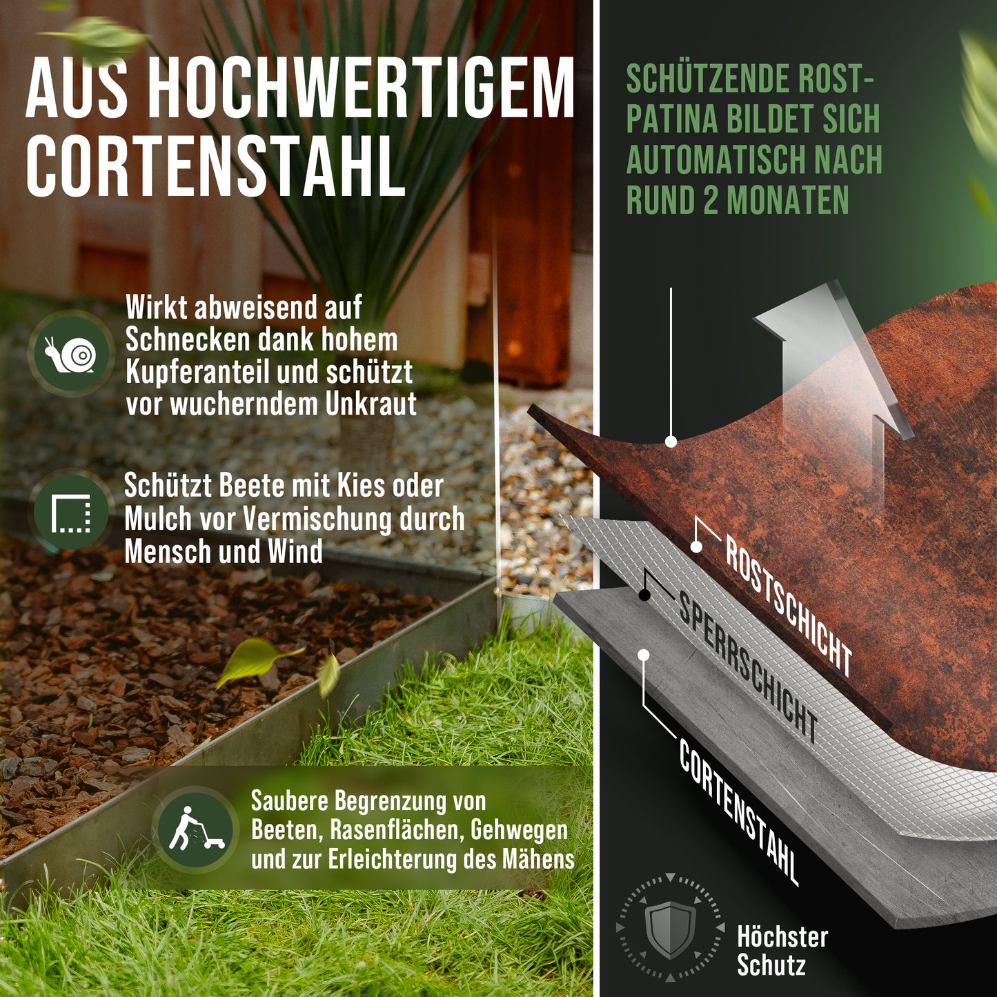 Rasenkante Cortenstahl 15m