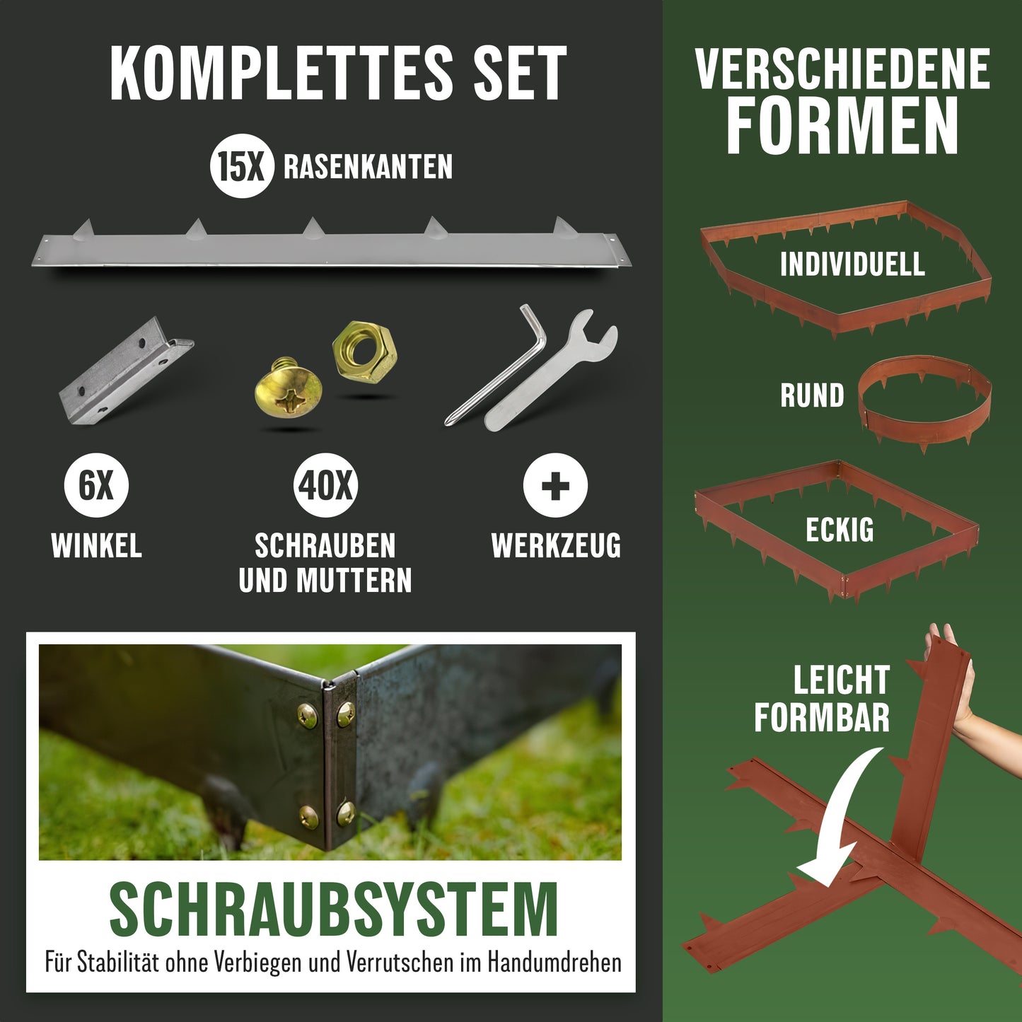 Rasenkante Cortenstahl 15m