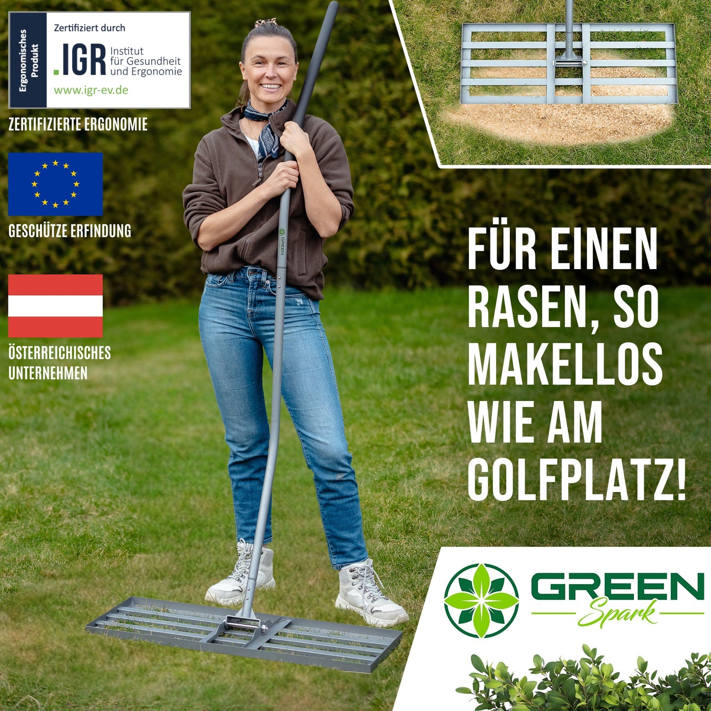 Rasenrakel ergonomisch mit Klicksystem | 80x30 cm