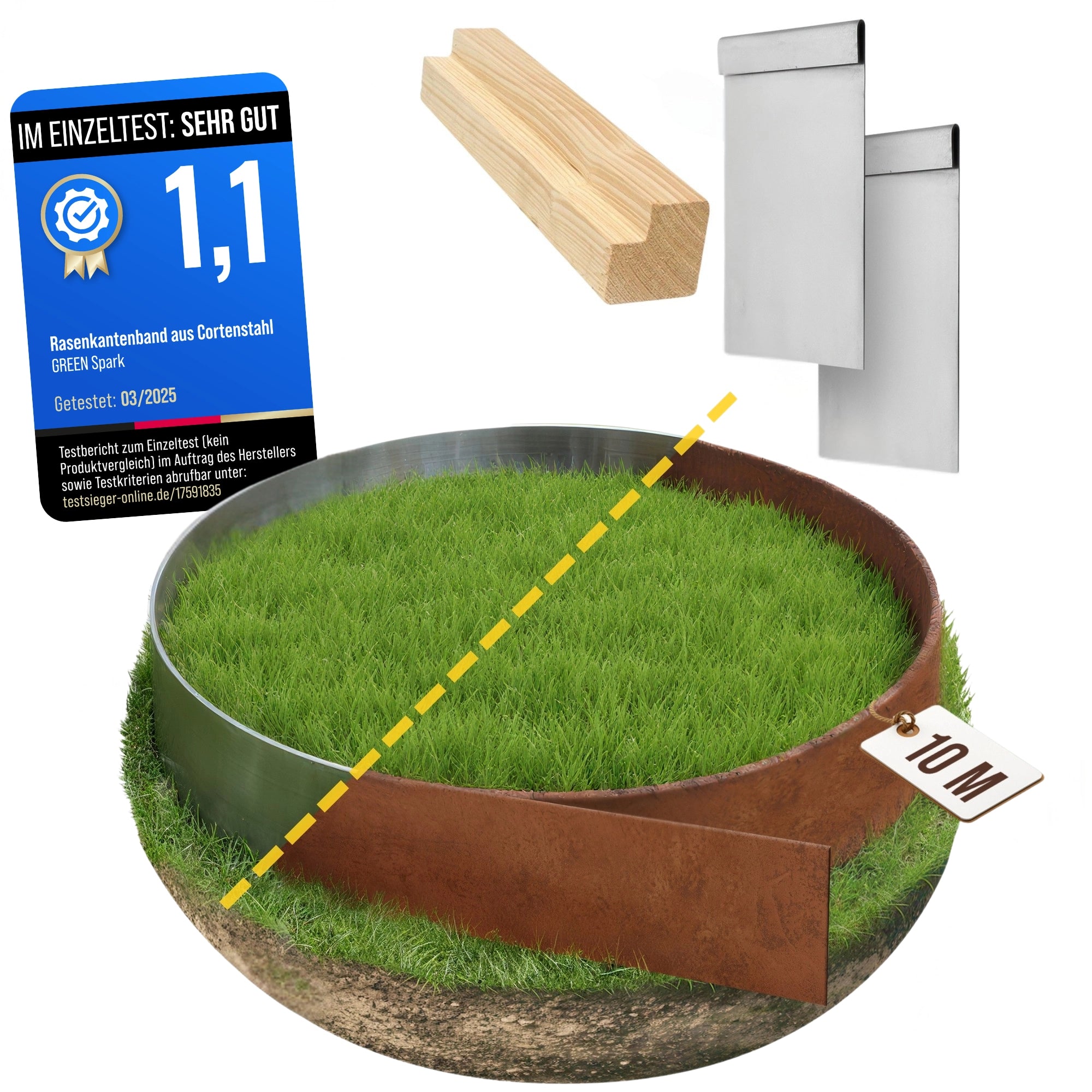 Rasenkantenband aus Cortenstahl – 10m mit 2x Verbindern