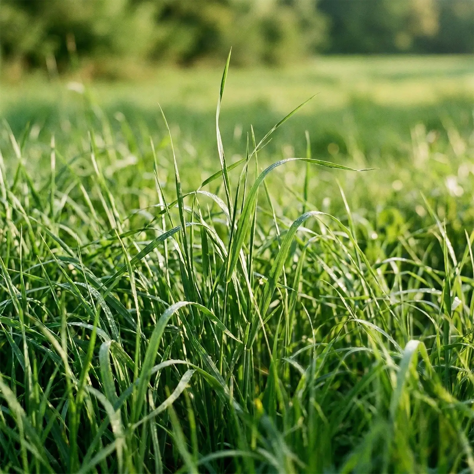 Schöner Rasen im Detail: gesunde Grashalme saftig grün