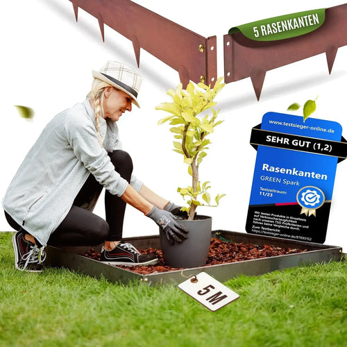 GREEN Spark Cortenstahl Rasenkanten Elemente 5m Set mit Schraubsystem ohne Eckverbinder