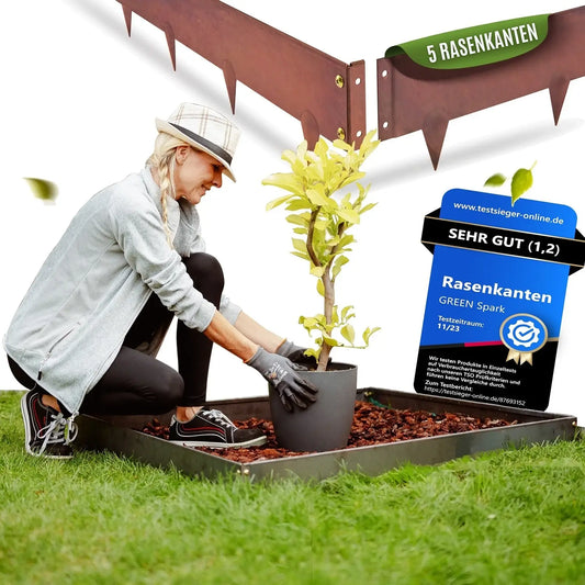 GREEN Spark Cortenstahl Rasenkanten Elemente 5m Set mit Schraubsystem ohne Eckverbinder
