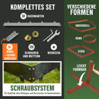 Lieferumfang: GREEN Spark Rasenkante 5m Setinhalt: 5x Rasenkanten, 0x Winkel, 12x Schrauben & Werkzeug für individuelle Formen: rund, eckig