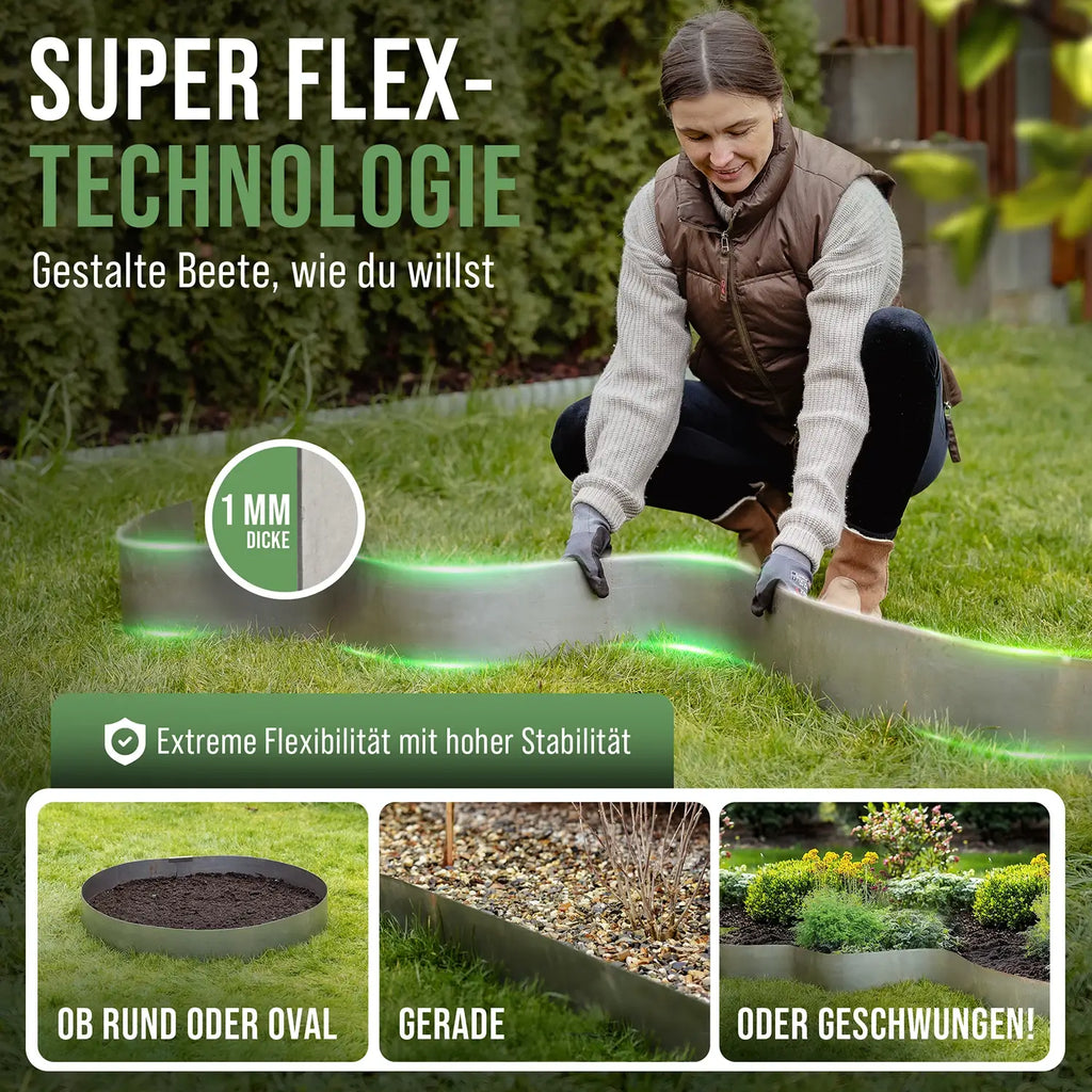 Detailansicht: Extrem Flexibles Rasenkantenband aus Cortenstahlfür runde, gerade oder geschwungene Beeteinfassungen