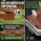 Detailansicht: Schneckenabweisende Schichten der schützende Patina des Cortenstahl Rasenkantenbandes