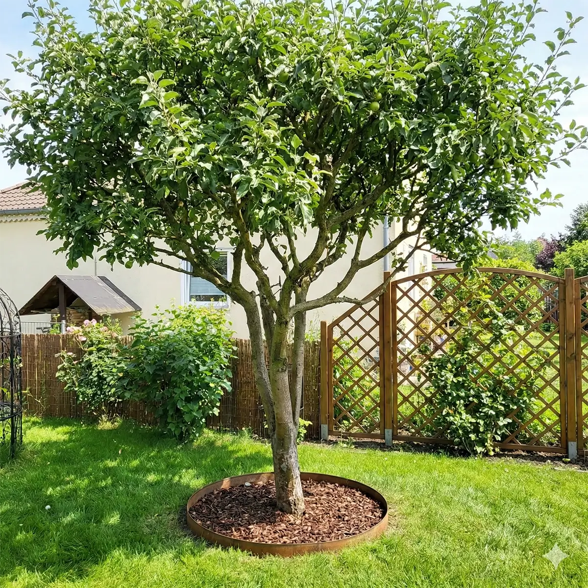 Cortenstahl Rasenkantenband: Flexible, runde Beeteinfassung als Baumring für eine saubere Kante im Garten