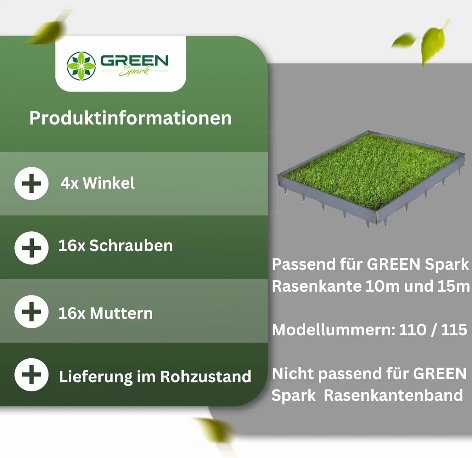GREEN Spark Eckverbinder Set passend für Rasenkanten Elemente 5m, 10m und 15m nicht für das Rasenkantenband