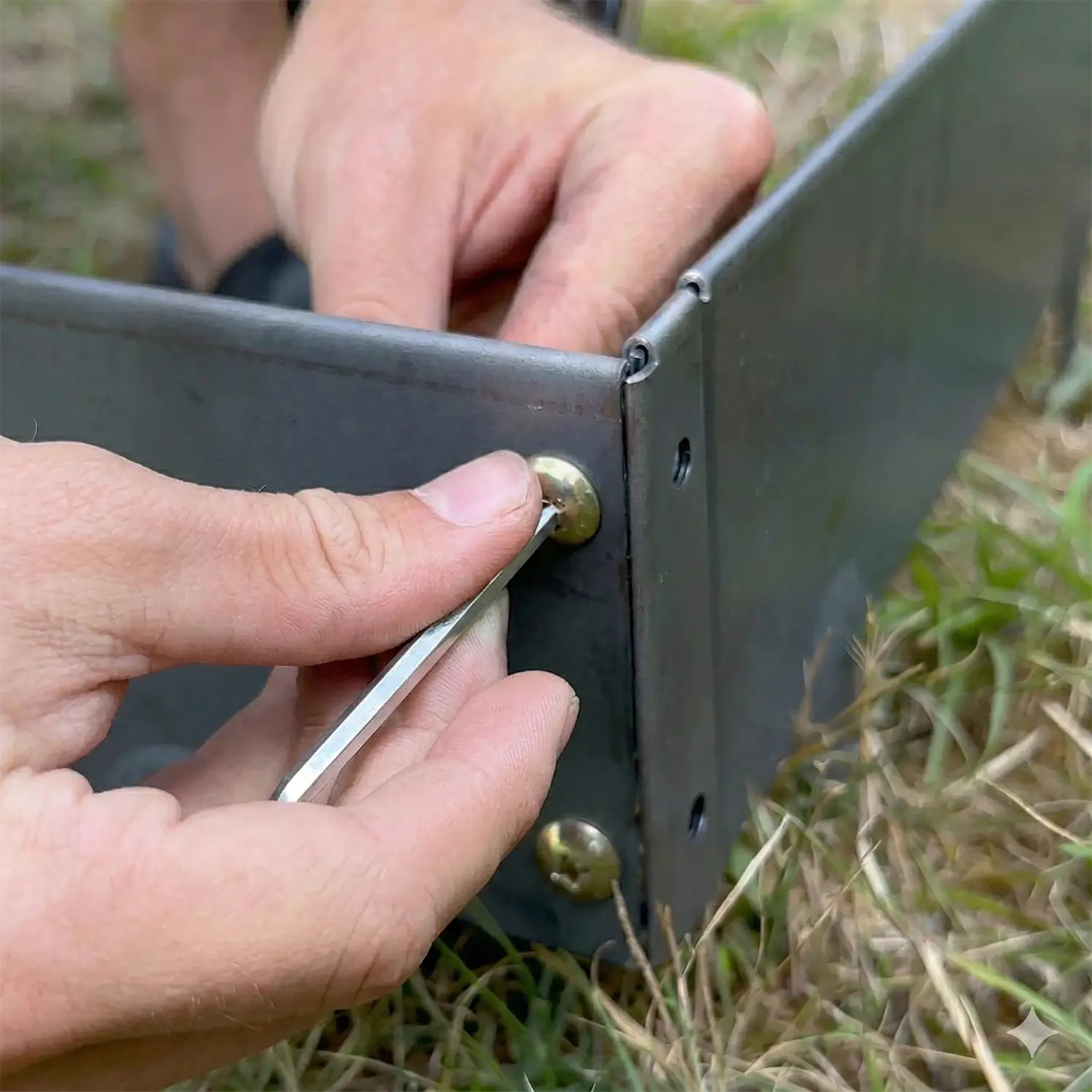 GREEN Spark Rasenkanten Montage-Detail: Eckverbinder einfach verschrauben für eine langlebige Gartenabgrenzung