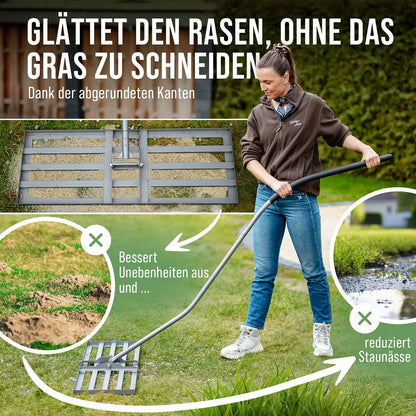 Detailansicht: Bodenplatte mit abgerundeten Kanten glättet den Rasen ohne das Gras zu schneiden