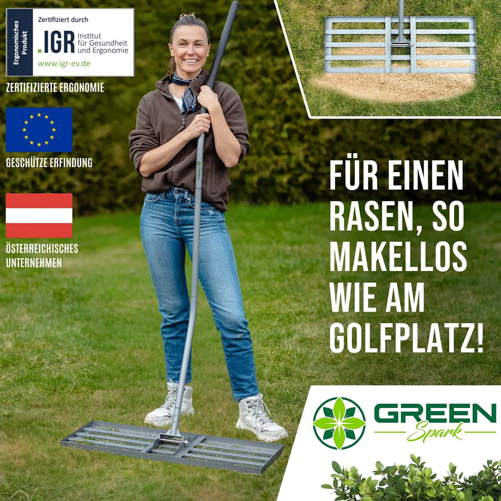 Detailansicht: GREEN Spark IGR Zertifizierter Rasenrakel, Frau mit Rasenrakel